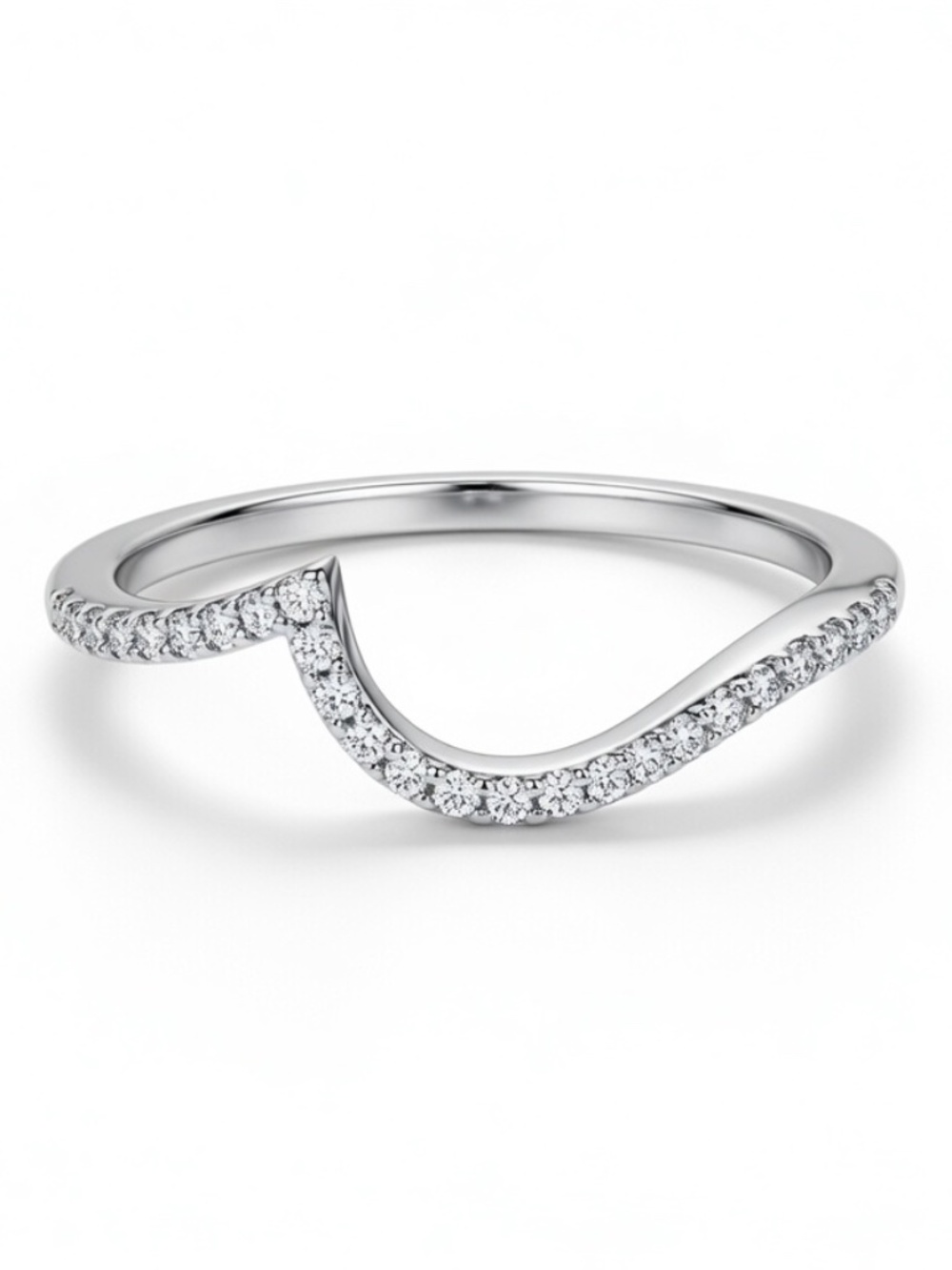 Sterling Silver CZ Wave Ring – Modern Open Band Stackable Ring